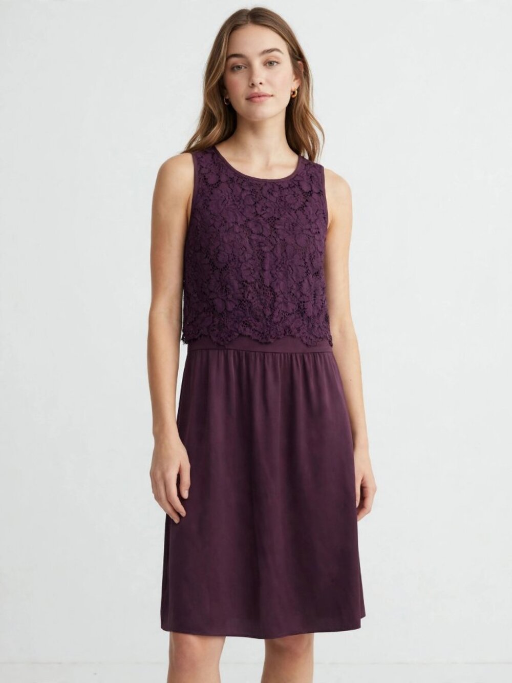 LOFT Plum Purple Lace Dress Size M